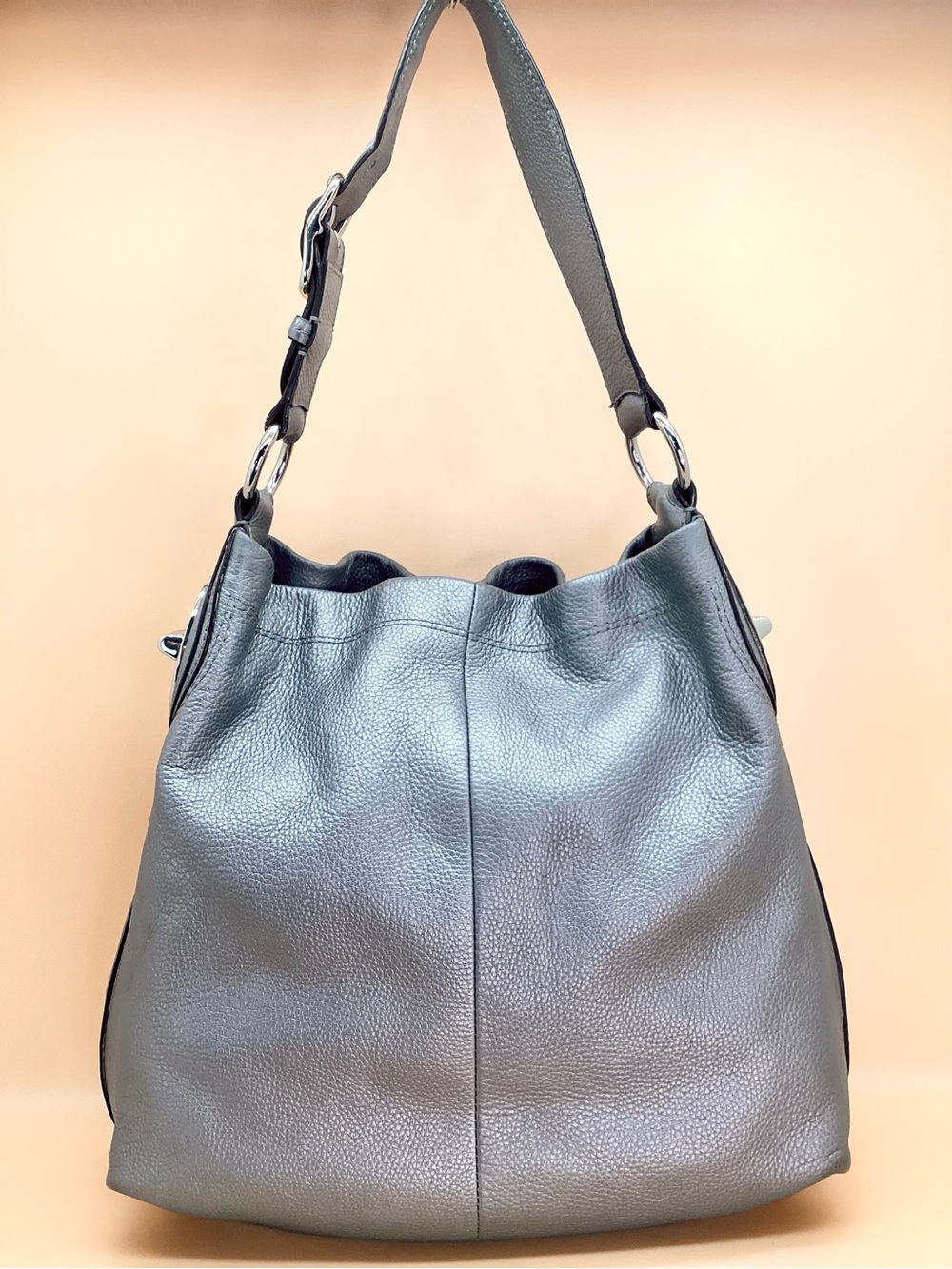 Coach Gray Pebbled Leather Hobo Bag with Silver Hardware